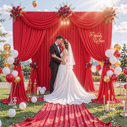 10ft x 10ft Red Backdrop Curtains for Party Wedding Wrinkle Free Red Photo Curtains Backdrop Drapes Fabric Decoration for Birthday Party Baby Shower Christmas 5ft x 10ft 2 Panels