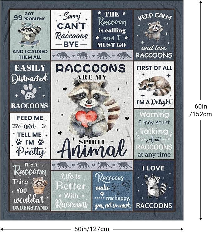 Raccoon Blanket, Cute Raccoon Gifts for Women and Girls, Soft Breathable Flannel Throw Blanket 60x50in, Aesthetic Raccoons Decor for Bedroom, Cozy Raccoons Gifts for Birthday & Animal Lovers