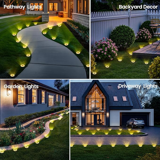 PATIOWIN 20 Pack Small Solar Ground Lights, Pathway Lights Waterproof, Outdoor Solar Light for Garden, Driveway, Walkway, Backyard (Warm White)