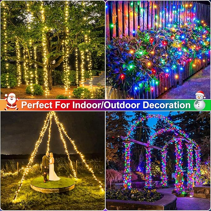 2 Pack Christmas Lights Outdoor, Total 200FT 600LED String Lights for Outside Waterproof, 8 Modes Plug in Connectable Fairy Lights for Indoor Patio Party Decor, 1 Pack Warm White & 1 Pack Multicolor