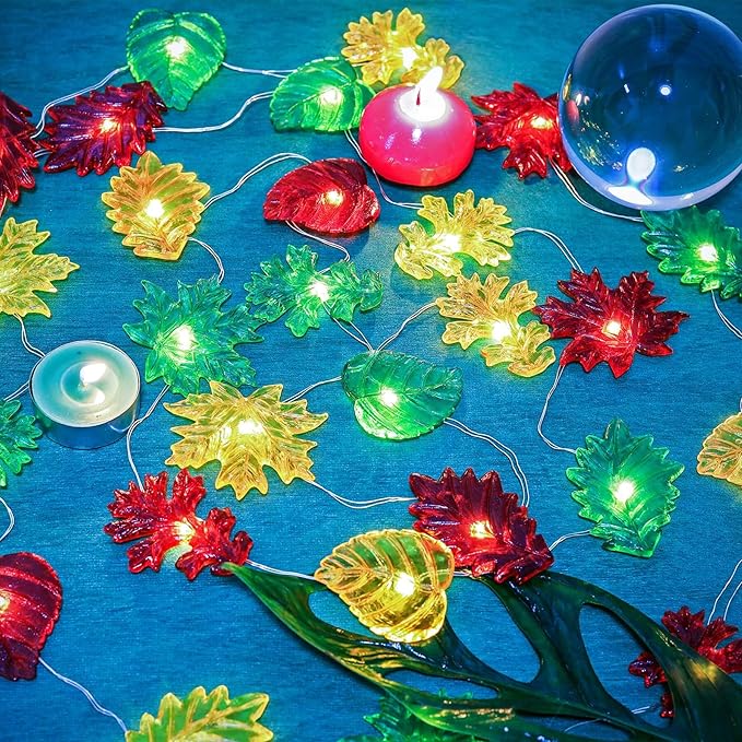 Fall Leaf Lights Thanksgiving Fairy String Lights Harvest Decorative Lights Maple Oak Decor 10ft 30LED USB Plug in or Battery Power Lights for Home Bedroom Autumn Wreath Tree Décor