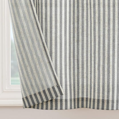 JINCHAN Tie Top Linen Kitchen Curtains 24 Inch Striped Tier Curtains Farmhouse Modern Cafe Style Small Window Treatments Airy Light Filtering Rod Pocket for Living Room Bathroom 2 Panels Charcoal Grey