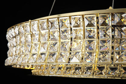Modern Crystal Chandelier Round 20-Light Contemporary Hanging Ceiling Light Fixture Copper/Brass Finish with Rectangular Crystals Dining Room Living Room Bedroom Entryway Lighting Easy Install 39''