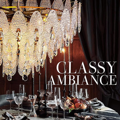 31.5" Gold Glass Chandelier, 5-Tier 12-Light Round Pendant Ceiling Fixture 59" Hanging Adjustable Chain for Foyer, Living Room, Bedroom, Dining Room