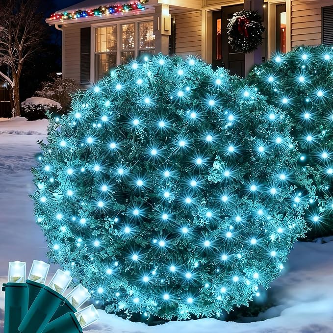 Led Christmas Net Lights for Bushes, 132LED 6FT x 6FT Connectable UL Certified Net Lights for Bushes Tree Shrubs Xmas Trunk Green Wire Christmas Decorations
