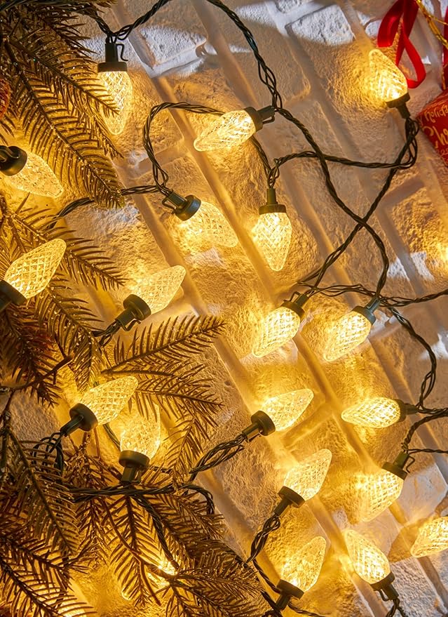 C9 Christmas Lights Outdoor, 114 Feet 150 LED C9 String Lights with Timer & 8 Light Modes, Waterproof Commercial Grade Connectable Christmas Tree Lights for Indoor Outside Roofline Patio, Warm White