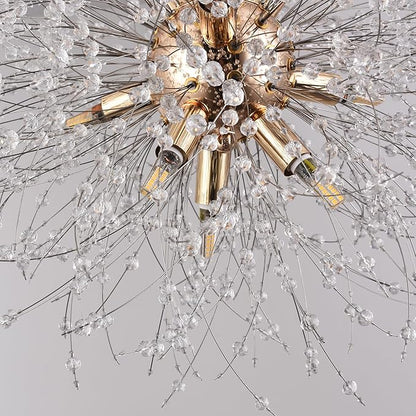 Small Sputnik Chandelier, 9 Lights Modern Dandelion Crystal Chandelier, Chrome Dandelion Pendant Light Fixture for Kitchen Dining Room Bedroom