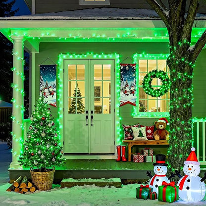 JMEXSUSS 600 LED Green Lights Indoor Outdoor Waterproof, Clear Wire Plug in 168 FT Green Christmas String Lights for Yard Tree Room Garden Halloween Party Xmas Decor, 8 Mode, Remote
