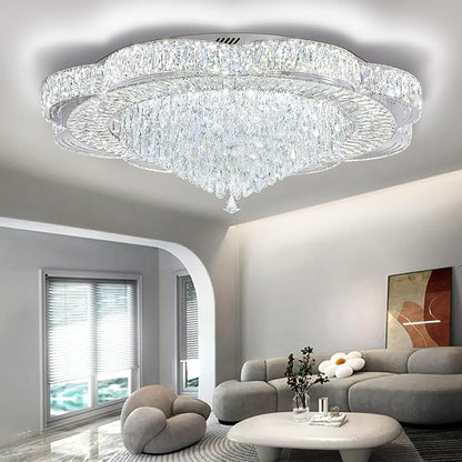 Modern Crystal Chandelier for Living Room 40in Chrome Crystal Raindrop Ceiling Light for Room Bedroom LED Dimmable 3000-6000K