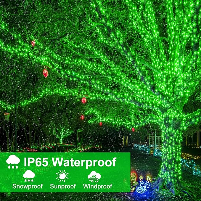 Green String Lights for St Patrick's Day, 100FT 300 LED Christmas Lights Outdoor with 8 Modes, Waterproof Connectable Twinkle Fairy Lights Green Wire for Indoor House Patio Party Holiday Decorations