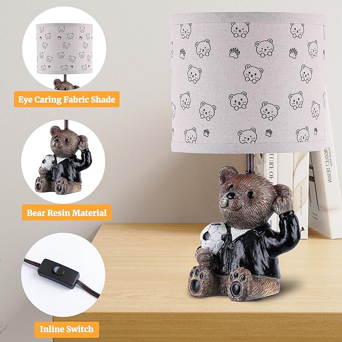 Hamucd Small Bear Table Lamp for Bedroom Nightstand Decor,Animal Nursery Single Bedside Lamp for Kid Study Room,Cute Desk Lamp for Boy Girl Toddler Play Room (Brown)