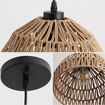 JONATHAN Y 10.25" Brown Modern Bohemian Woven Rope LED Pendant Light Fixture, Adjustable Dome Ceiling Lamp for Kitchen Island, Rope Shade, Coastal Farmhouse Decor (JYL6513E)