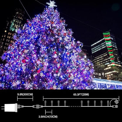 LAMPHOME Red White and Blue Patriotic String Lights, 66ft 200LED 4th of July Lights Plug in, 16 Modes with Timer Outdoor String Lights for Independence Day Memorial Day Patriotic Tree Holiday Decor