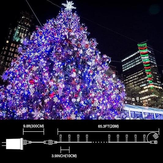 LAMPHOME Red White and Blue Patriotic String Lights, 66ft 200LED 4th of July Lights Plug in, 16 Modes with Timer Outdoor String Lights for Independence Day Memorial Day Patriotic Tree Holiday Decor