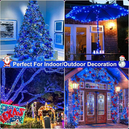Blue Christmas Lights Outdoor, 66FT 200 LED String Lights for Outside Waterproof, 8 Modes Connectable Plug in Fairy Light for Indoor Home Patio Garden Tree Party Holiday Decorations