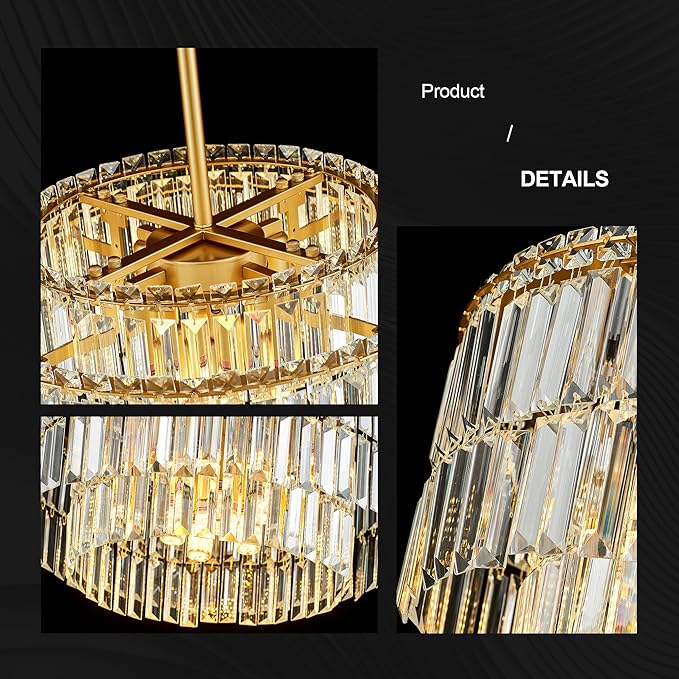Modern 17.6“ Gold Crystal Chandelier Ceiling Light Fixtures for Dining Room Luxury Glam 8-Light Crystal Chandeliers Lighting for Bedroom Entryway Hallway Living Room Kitchen Island Foyer