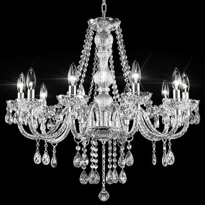 PAPAYA Plug in Crystal Chandeliers Clear Chandelier 25 * 27.5in 10-Light Modern Pendant Ceiling Lighting Fixture with Acrylic Crystals & Beads for Girls Room,Living Room,Kitchen Island,Entryway.