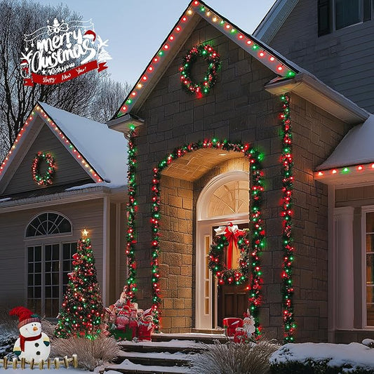 JMEXSUSS 200 LED Red and Green String Lights Outdoor, 66ft Christmas String Lights Indoor Clear Wire Plug in for Bedroom Party Christmas Tree Halloween Christmas Decorations