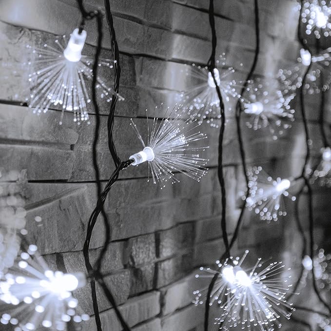 YOLIGHT 33FT Fiber Optic Fairy Lights 60 LED Starburst Firework String Lights Green Wire Twinkle Christmas Lights for Indoor Outdoor Wedding, Christmas Tree, Garden, Patio, Party Decoration (White)