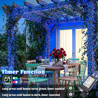 165FT 500 LED Outdoor String Lights, Plug in Christmas Lights Indoor Waterproof, 8 Modes Twinkle Fairy Lights Clear Wire for Outside Bedroom House Patio Xmas Tree Party Decorations, Blue