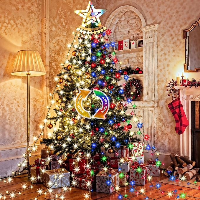 Star String Lights, 350 LED Tree Waterfall Fairy Lights, Outdoor Waterproof Christmas Decoration Lights with Remote, 16FT X 9 Hanging LED Lamp for Garden Yard Wedding Birthday Halloween Festival