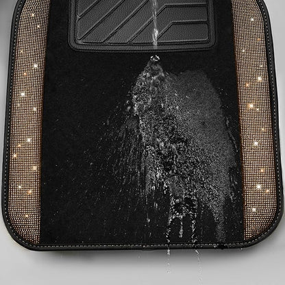 CAR PASS Bling Diamond Car Floor Mats, Shining Rhinestone Carpet Sparkly Glitter Crystal with Anti-Slip PVC Heel Pad Waterproof Universal Fit Automotive SUV,Sedan,Van,Cute Girl Women,4pcs Golden