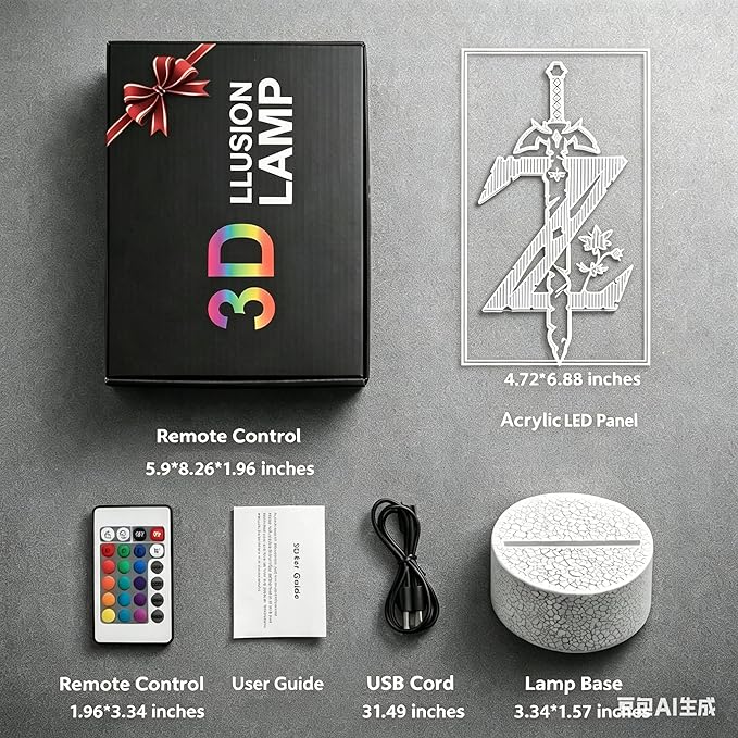 3D Night Light, 16 Color Changing Cartoon USB Desk Lamp, Crest of Hyrule Illusion Lighting with Remote Control for Home Decor Gift for Kids. (1)