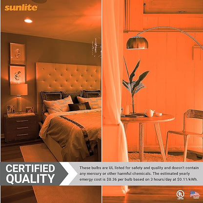 Sunlite 80149 LED A19 Colored Light Bulb, 3 Watts (25w Equivalent), E26 Medium Base, Non-Dimmable, UL Listed, Party Decoration, Holiday Lighting, 1 Count, Amber (Pack of 2)