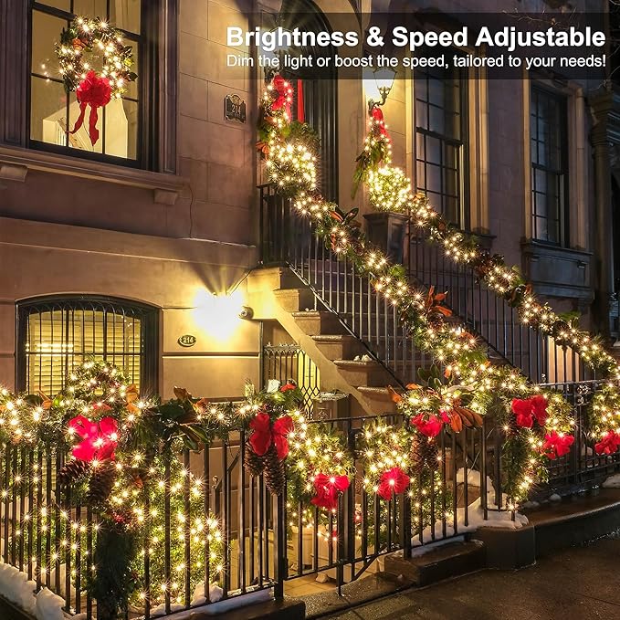 BrizLabs RGB + Warm White Christmas Lights, 98.5FT 300 LED Color Changing Red White Blue Patriotic String Lights with Remote, Dimmable Mini Light for Indoor Outdoor 4th of July Halloween Tree Decor