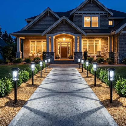 DERAYSION 12 Pack Solar Lights Outdoor, 21" Solar Pathway Lights Auto On/Off Waterproof Garden Lights for Path, Yard, Walkway, Driveway Decor, Cool White