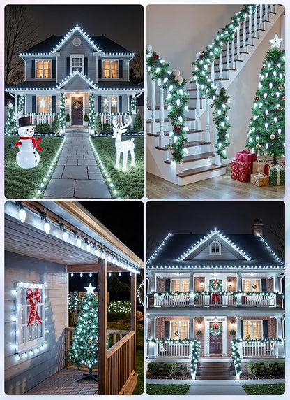 C9 LED Christmas Lights Outdoor, 68 Feet 100 LED Strawberry String Lights with 100 Spring Clamps, Commercial Grade Waterproof Extendable for Outside Roofline Patio Home Xmas Decoration, Pure White