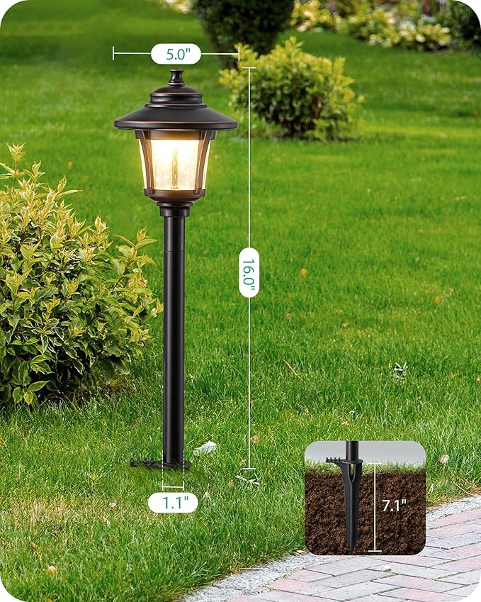 EDISHINE Low Voltage Landscape Lighting, 12V 3W 120LM 3000K Seed Glass Outdoor Landscape Path Lights with Connectors, ORB Waterproof Electric LED Pathway Light Wired for Walkway Garden Yard, 4 Pack