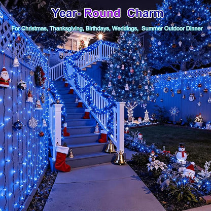 350LED 90FT Christmas Lights Indoor Outdoor, 12 Modes Blue Outdoor String Lights with Timer Dimmable, Waterproof Green Wire Christmas String Lights for Christma Tree Patio Fence Balcony Garden Party