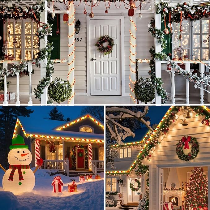 Toodour Christmas Candy Cane Lights, 50ft 360 LED Candy Cane Rope Lights Outdoor with 8 Modes, Connectable, Timer, Waterproof White & Red Christmas Light for Garden Patio Bedroom Party Xmas Decor