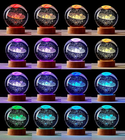 3.15 inch Solar System Crystal Ball lamp,3D K9 Crystal Ball Night Light with Wooden Base,16 Colors Change with Remote Control,Galaxy Light,Birthday Gift for Friends (Solar System)