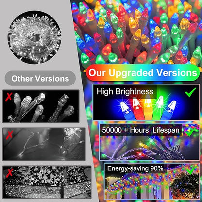 504LED 50ft Christmas Lights, 112Drops 12 Modes Multicolor Christmas String Lights Outdoor Dimmable, Waterproof Christmas Decoration Fairy Lights with Timer for Indoor Eaves Party Patio Window Fence