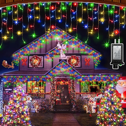 QUHUATU 792 LED Christmas Outdoor Lights with 176 Drops, 82ft Hanging Curtain Lights 8 Modes, Christmas Fairy Lighs with Timer & Memory for House Roof Holiday Wedding ChristmasDecor (Multicolor)