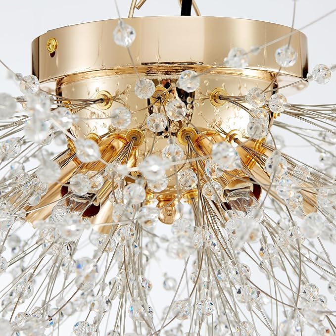 AGV LIGHTING CL023G Crystal Ceiling Light, Close to Ceiling Flushmount Light Fixture, Firework Design Dandelion Shape, 6-Lights, D18 x H10, Gold Finish