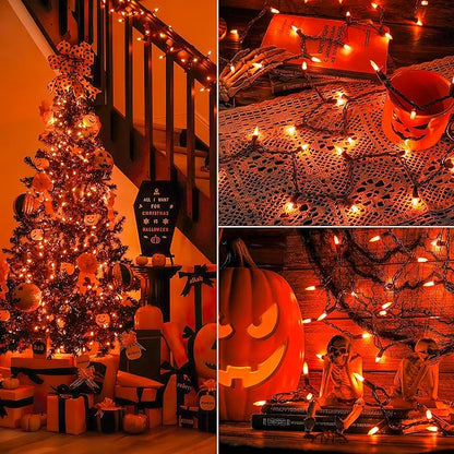 YOUNGAR Orange Halloween Lights, Clear Christmas Lights Outdoor,13FT 50 Approved Christmas String Light with Brown Wire,Incandescent Mini Light Plug in for Indoor Tree Patio Garden Xmas Decor