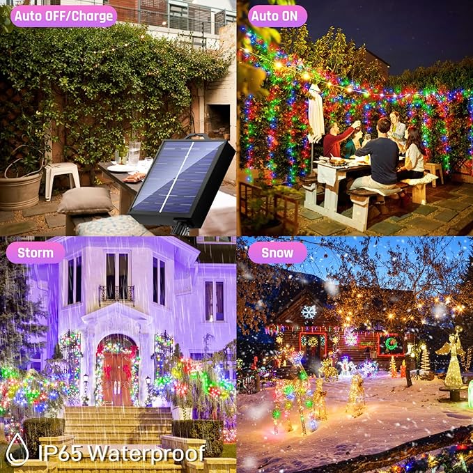 New Upgraded Christmas Solar String Lights Outdoor Waterproof 2 Pack Total 144ft 400 Led Solar Powered Christmas Decorations Fairy Lights 19 Mode USB Charge for Yard Garden Tree Xmas Decor, Multicolor