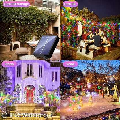 New Upgraded Christmas Solar String Lights Outdoor Waterproof 2 Pack Total 144ft 400 Led Solar Powered Christmas Decorations Fairy Lights 19 Mode USB Charge for Yard Garden Tree Xmas Decor, Multicolor
