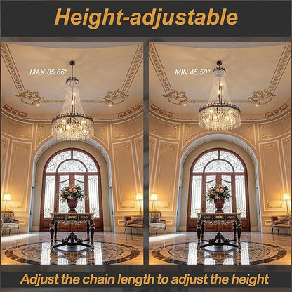TOCHIC French Empire Crystal Chandeliers,9 Lights Rustic Farmhouse Chandelier,High Ceiling Light Fixture for Entryway,Antique Bronze Chandeliers for Dining Living Room,Foyer,Staircase,24" W x 40'' H