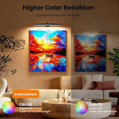 Dimmable Cordless Picture Light for Wall 16n, 5000mAh Rechargeable Battery Wall Sconce Art Light, CRI 95+ 350LM Wall Light for Gallery Artwork, Paintings, Photo, Portraits - Black