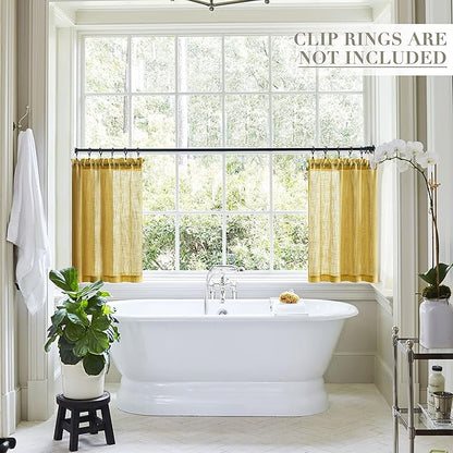 Mustard Yellow Kitchen Curtains Retro Vintage 70s Rod Pocket Small Semi Sheer Honey Gold Short Curtains for Bedroom 2 Panels Set Bathroom Decor Living Room Bay Windows Decorations 36 Inch Length