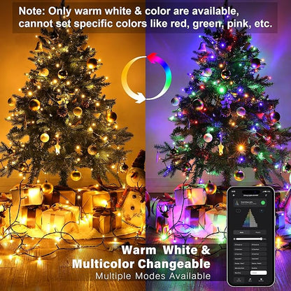 BrizLabs Color Changing Smart Christmas Lights, 98ft 300 LED App & Voice Control Christmas String Lights, Warm White Multicolor Mini Light, Dimmable Xmas Light Music Sync for Holiday Party Tree Decor