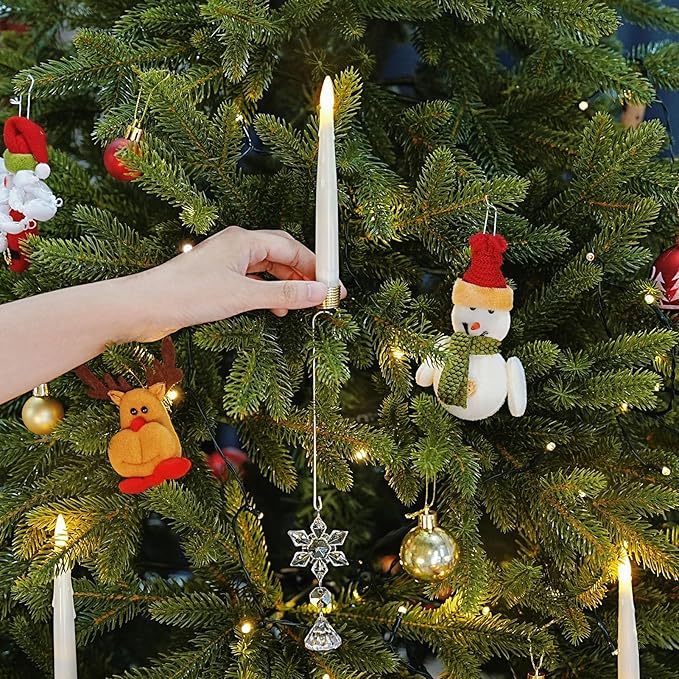 12PCS Flameless Christmas Tree Candles with Remote，Battery Operated Flickering Candles Christmas Tree Lights,LED Taper Candle for Home Parties Birthday Gift with Snowflake Hook(Ivory)