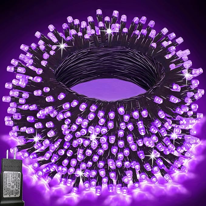 Pooqla Purple Halloween Lights, 200 LED 66 ft Outdoor Halloween String Lights, 8 Modes Waterproof Decorative LED Purple Fairy Lights for Home Yard Patio Wedding Room Party Decoration