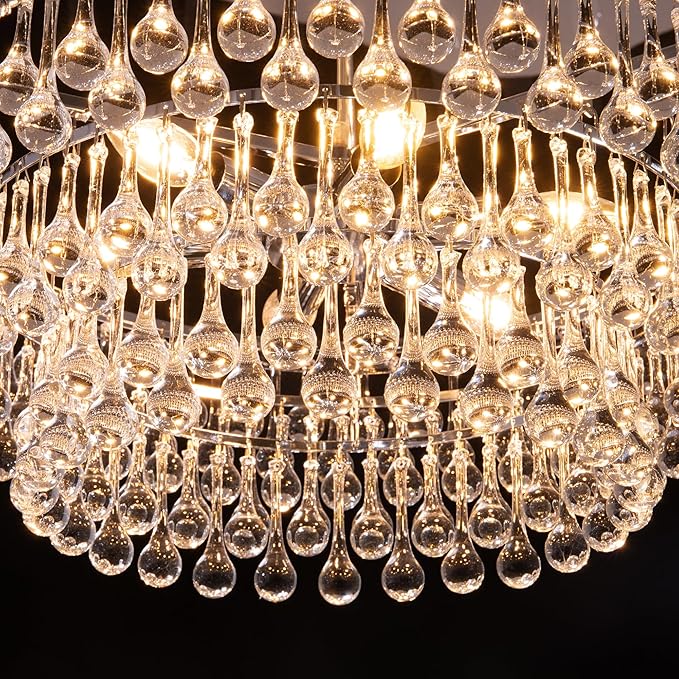 TOCHIC Modern Crystal Chandelier for Dining Room, 24 inch Chrome Chandeliers Light Fixtures Ceiling Hanging Crystal Pendant Lighting for Living Room, Kitchen Island Light, Bedroom Chandelier, 3 Tiers