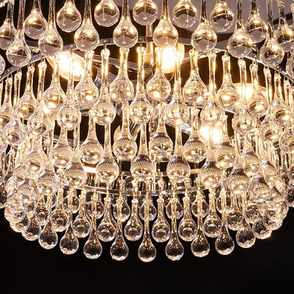 TOCHIC Modern Crystal Chandelier for Dining Room, 24 inch Chrome Chandeliers Light Fixtures Ceiling Hanging Crystal Pendant Lighting for Living Room, Kitchen Island Light, Bedroom Chandelier, 3 Tiers