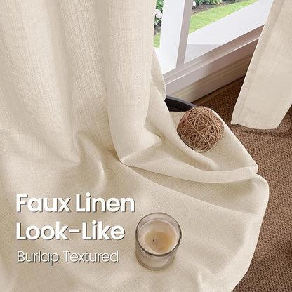 BGment Short Curtains for Bedroom,54 inch Length Faux Linen Curtains for Small Window Grommet Non-See Through Privacy Light Filtering Burlap Textured Kitchen Window,2 Panels,52 x 54 Inch,Light Beige